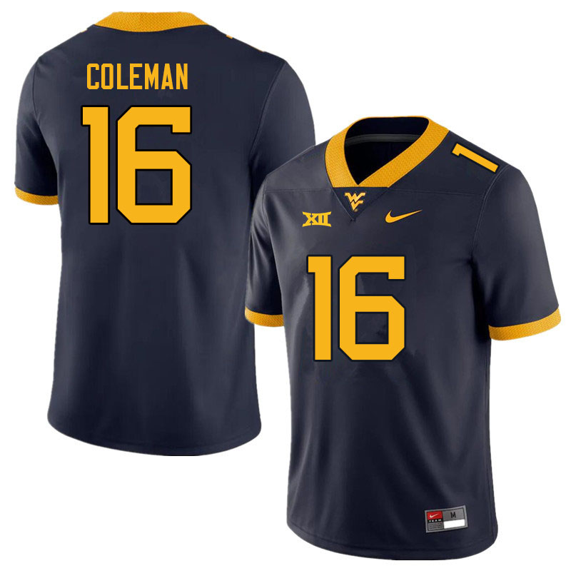 NCAA Men's Caleb Coleman West Virginia Mountaineers Navy #16 Nike Stitched Football College Authentic Jersey QN23Y03XY